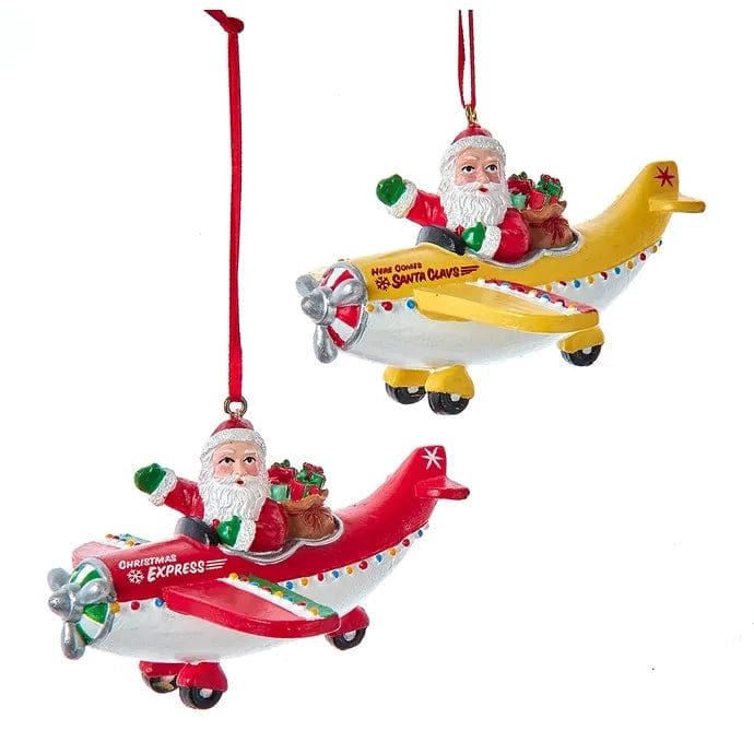 Kurt Adler Christmas Kurt Adler 3.7" Santa in Airplane Ornament (Assorted Colors)