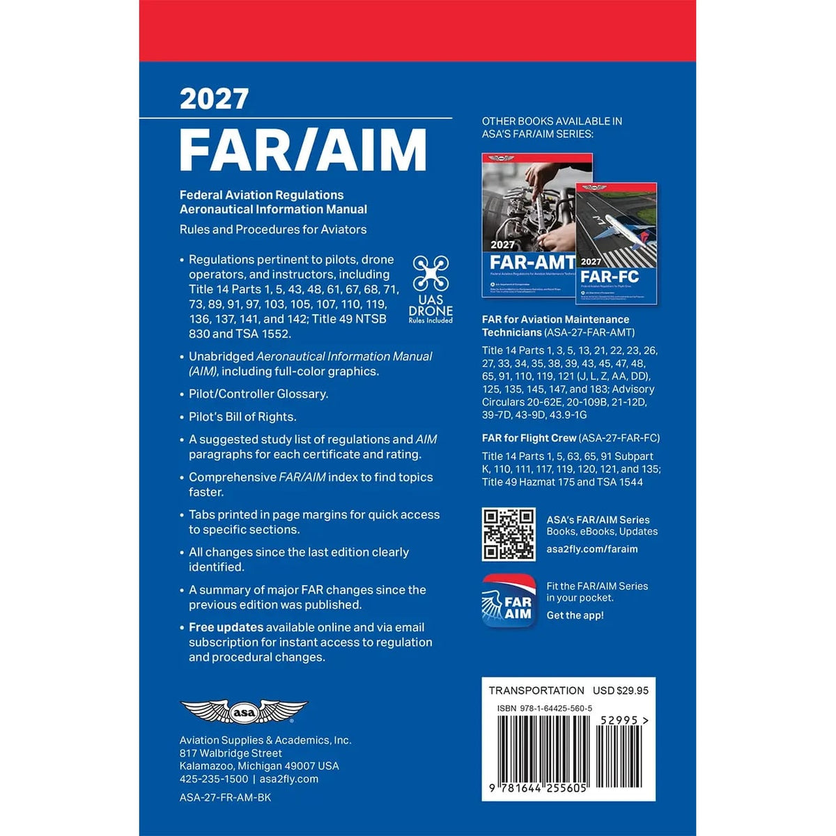 ASA Federal Aviation Regulations ASA 2027 FAR/AIM Handbook - FAA Regulations Guide for Pilots & Instructors