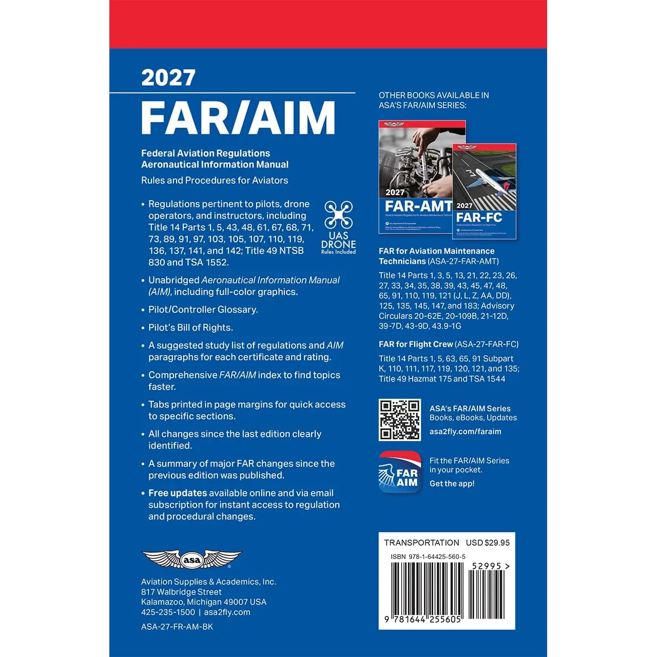 ASA Federal Aviation Regulations ASA 2027 FAR/AIM Handbook - FAA Regulations Guide for Pilots & Instructors