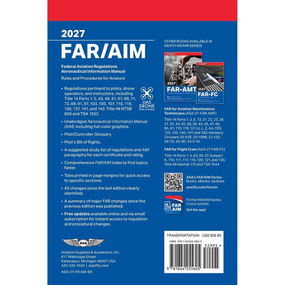 ASA Federal Aviation Regulations ASA 2027 FAR/AIM Handbook - FAA Regulations Guide for Pilots & Instructors