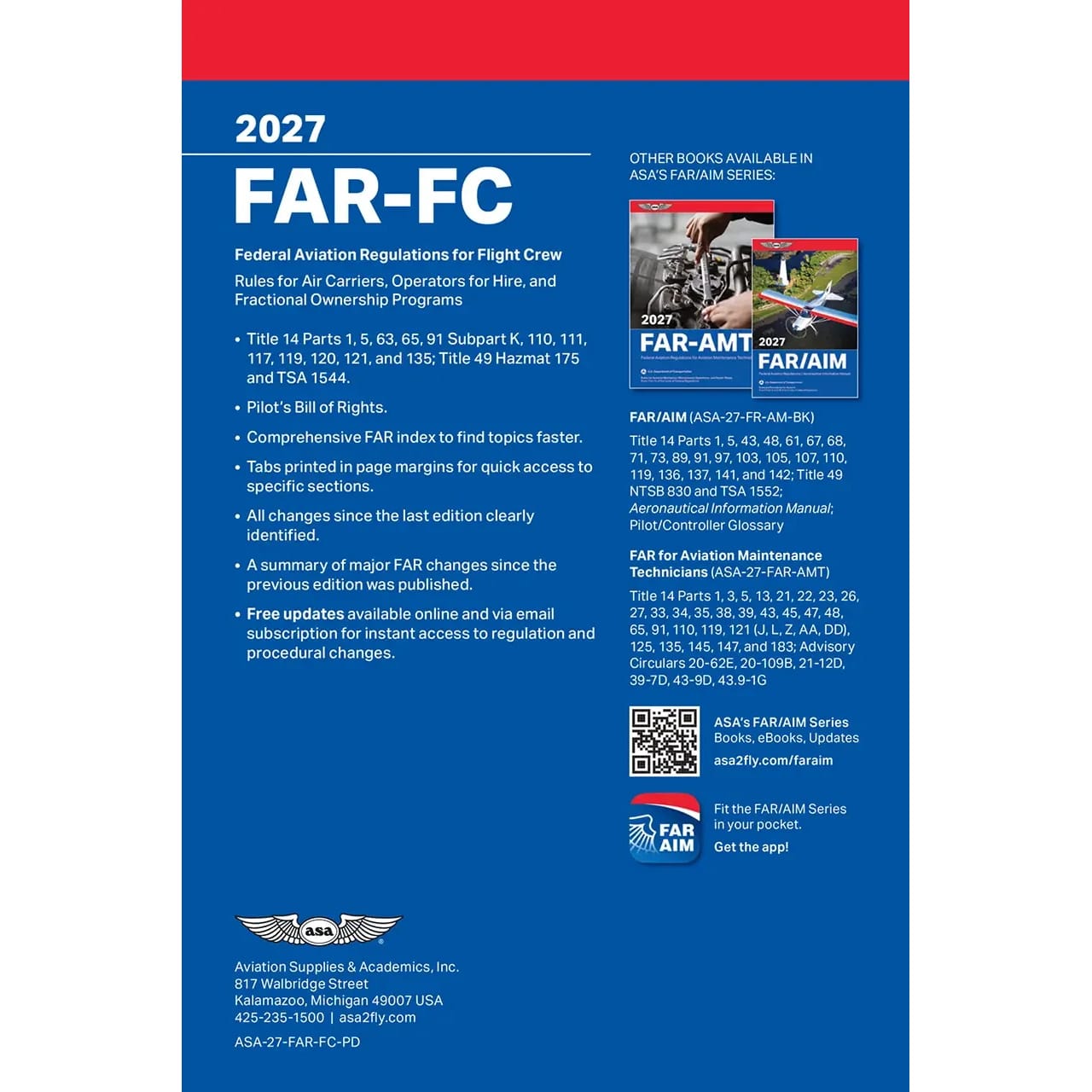 ASA Federal Aviation Regulations ASA 2027 FAR-FC Flight Crew Book - Aviation Regulations & Pilot Rights