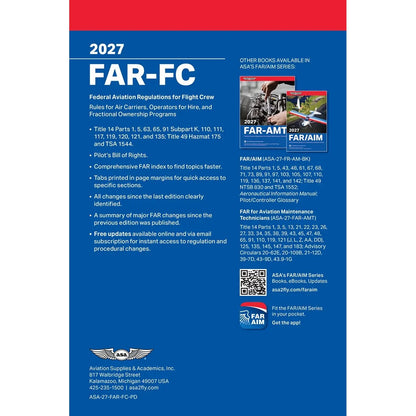 ASA Federal Aviation Regulations ASA 2027 FAR-FC Flight Crew Book - Aviation Regulations & Pilot Rights