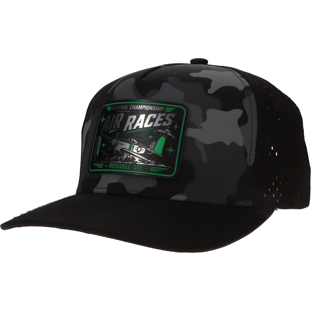 Roswell Air Races Headwear Black Camo Alien Roswell Air Races Camo Perforated Snapback Hat