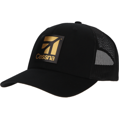 Aeroplane Apparel Company Headwear Black Cessna Modern Logo Heritage Trucker Hat - Gold
