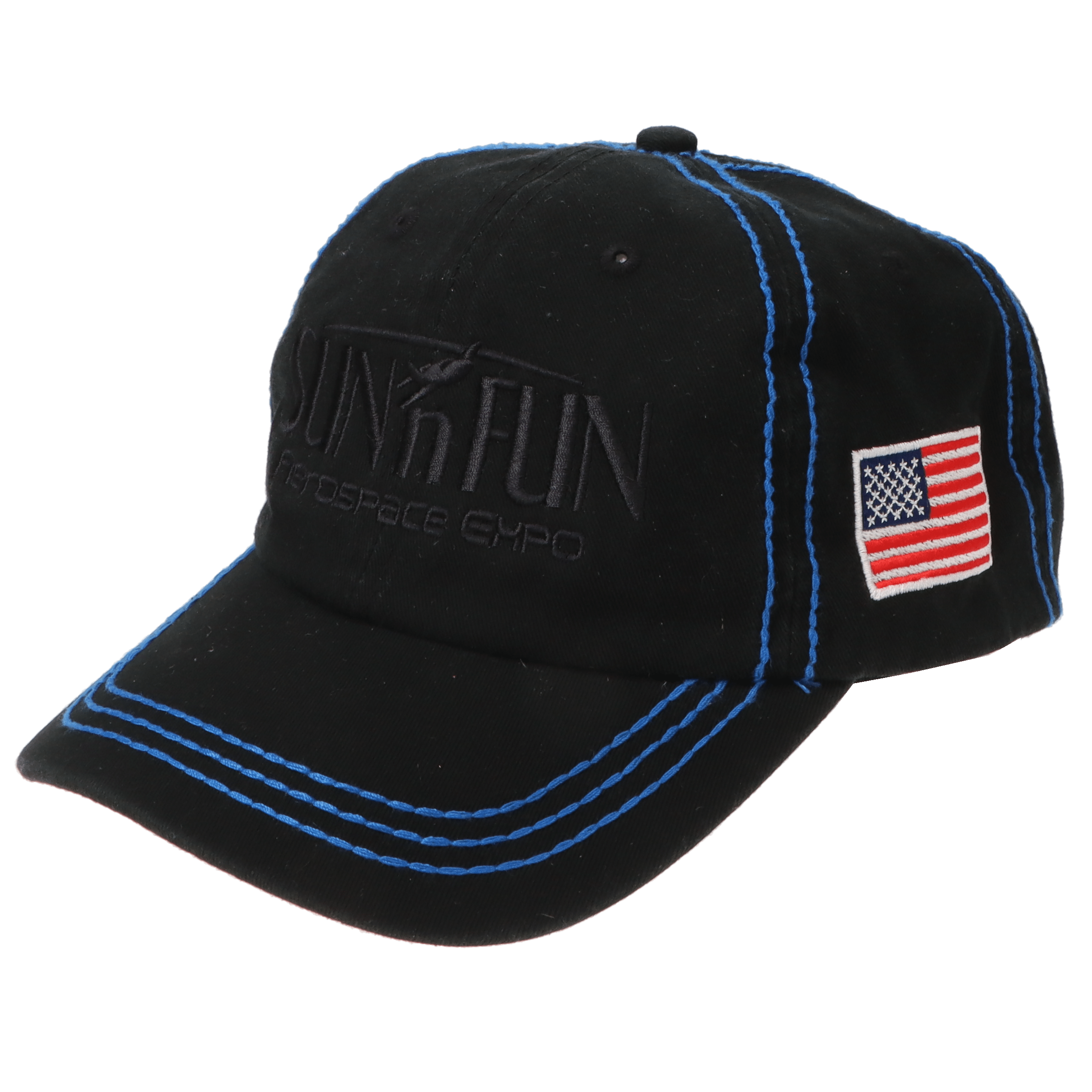SUN 'n FUN Headwear Black/Royal SUN 'n FUN Black/Royal Unstructured Cap w/American Flag Black Embroidery