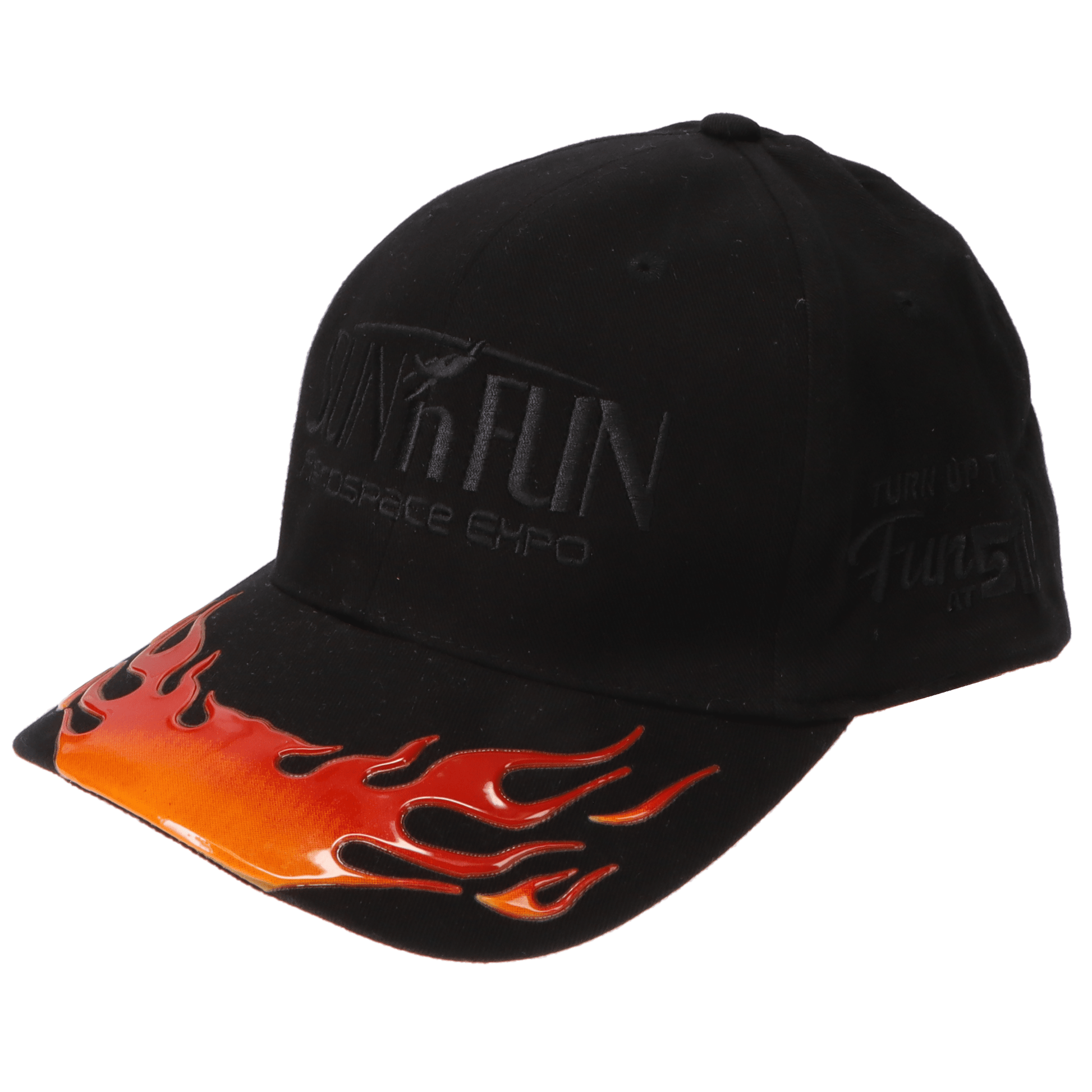 SUN 'n FUN Headwear Black SUN 'n FUN Black Vinyl Visor Structured Cap with Flames w/Turn Up The Fun for 51 Black Embroidery