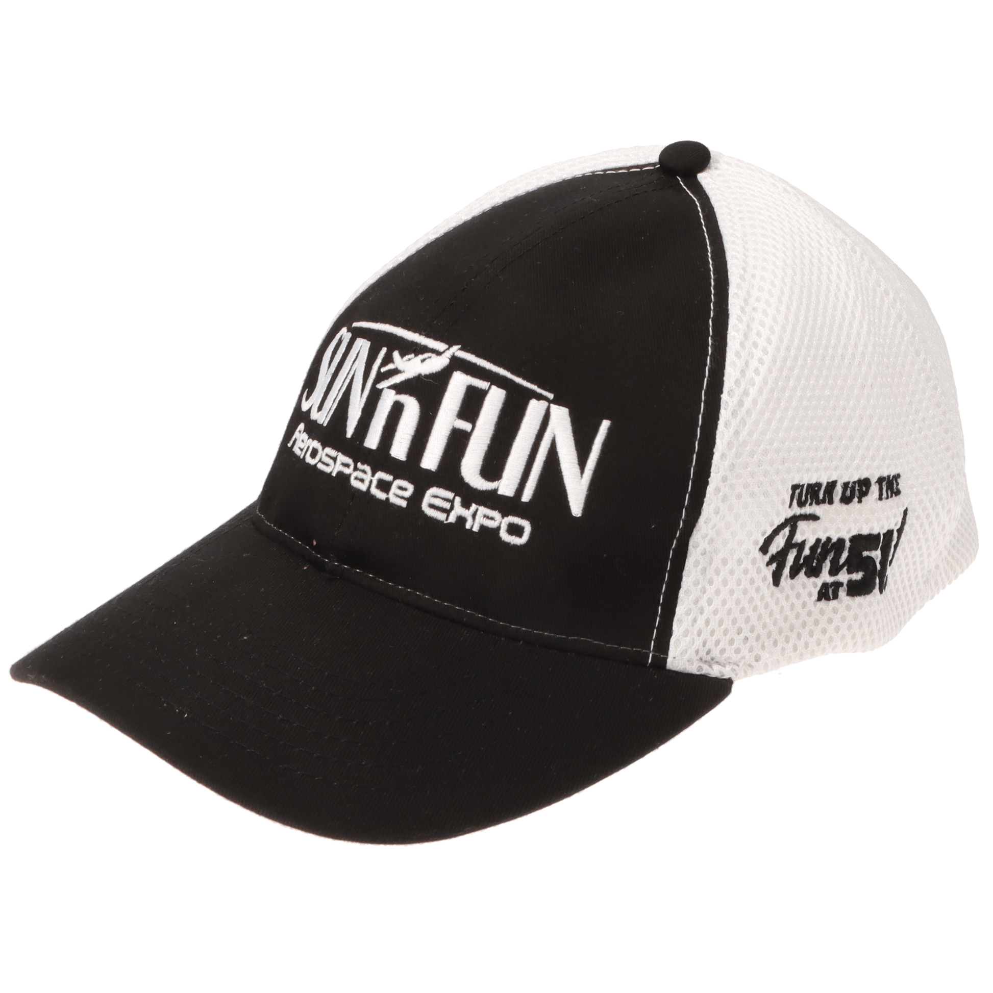 SUN 'n FUN Headwear Black SUN 'n FUN Black/White Structured Cap OSFM w/Turn Up The Fun for 51 White Embroidery