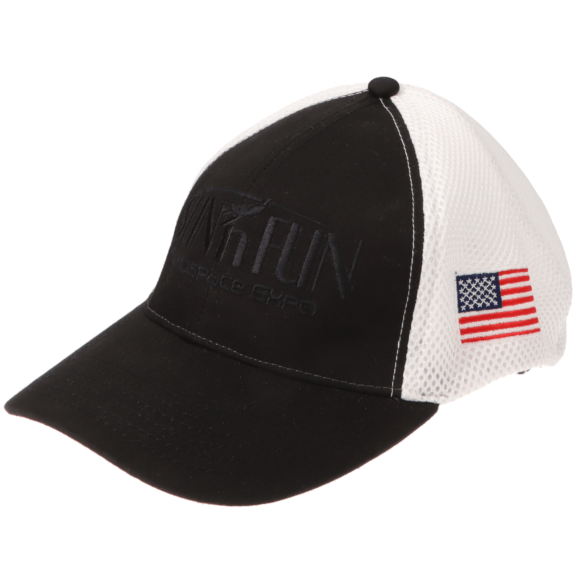SUN 'n FUN Headwear Black/White SUN 'n FUN Black/White Structured Cap OSFM w/American Flag Black Embroidery