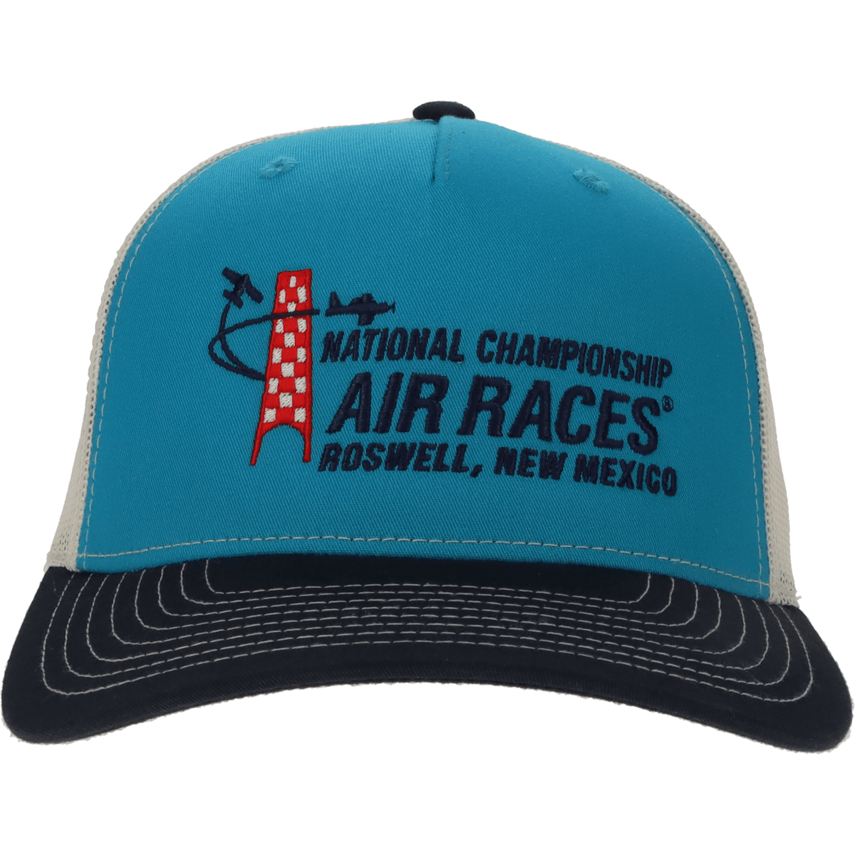 Roswell Air Races Headwear Blue Teal/Birch/Navy Roswell Air Races Richardson 112FP Five Panel Trucker Hat