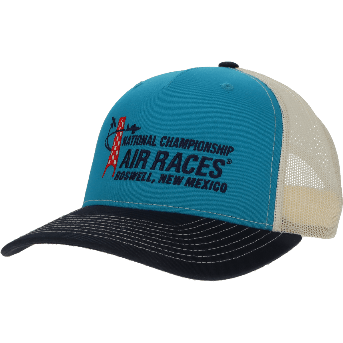 Roswell Air Races Headwear Blue Teal/Birch/Navy Roswell Air Races Richardson 112FP Five Panel Trucker Hat