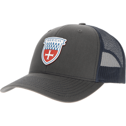 Aeroplane Apparel Company Headwear Charcoal/Navy Beechcraft Shield Velocity Trucker Hat - Red/White/Blue