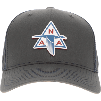 Aeroplane Apparel Company Headwear Charcoal/Navy North American Aviation Logo Velocity Trucker Hat - Red/White/Blue