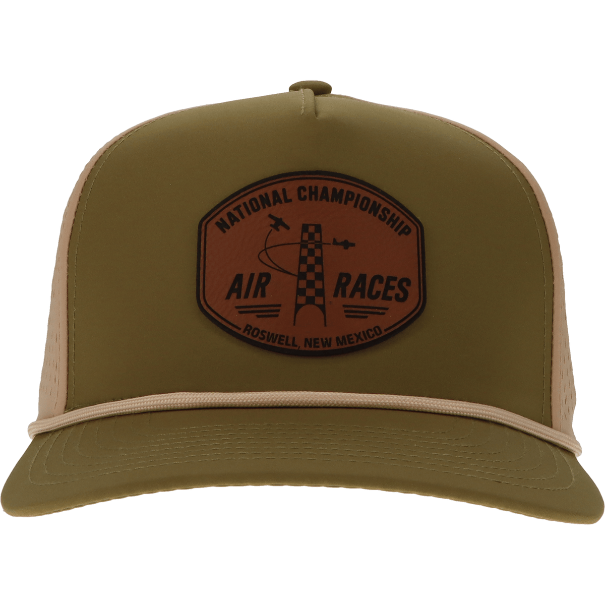 Roswell Air Races Headwear Green/Tan Roswell Air Races Leatherette Patch Five Panel Rope Hat