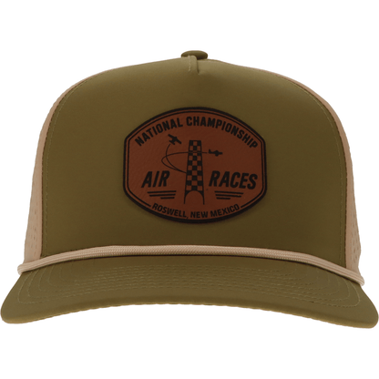 Roswell Air Races Headwear Green/Tan Roswell Air Races Leatherette Patch Five Panel Rope Hat
