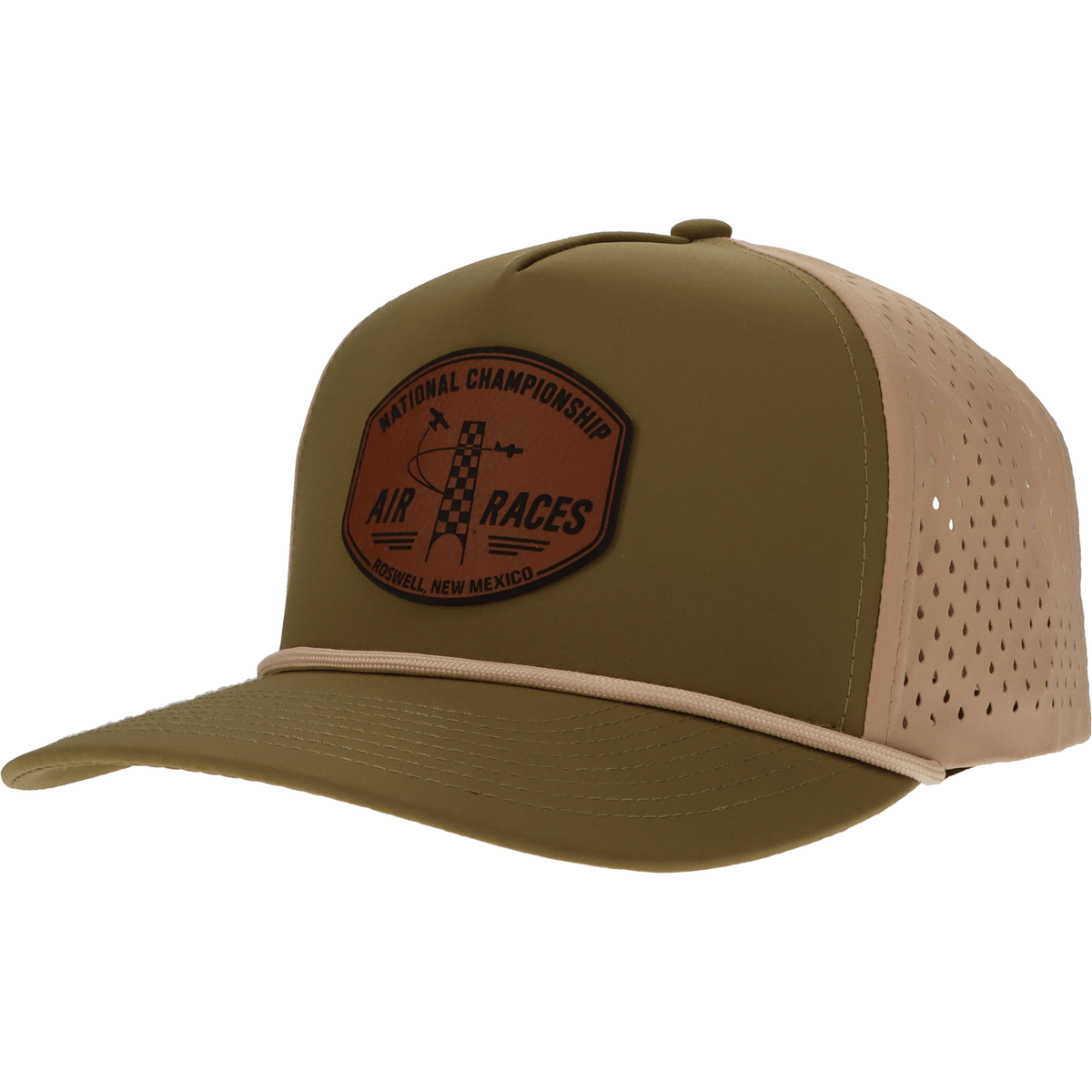 Roswell Air Races Headwear Green/Tan Roswell Air Races Leatherette Patch Five Panel Rope Hat