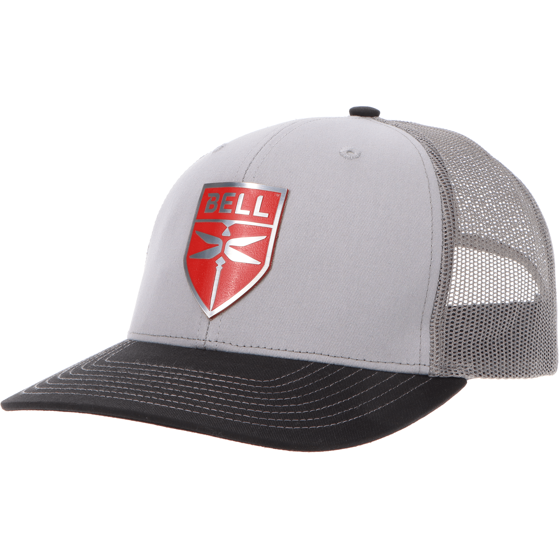 Aeroplane Apparel Company Headwear Grey/Charcoal/Black Bell Modern Logo Heritage Trucker Hat - Steel/Red