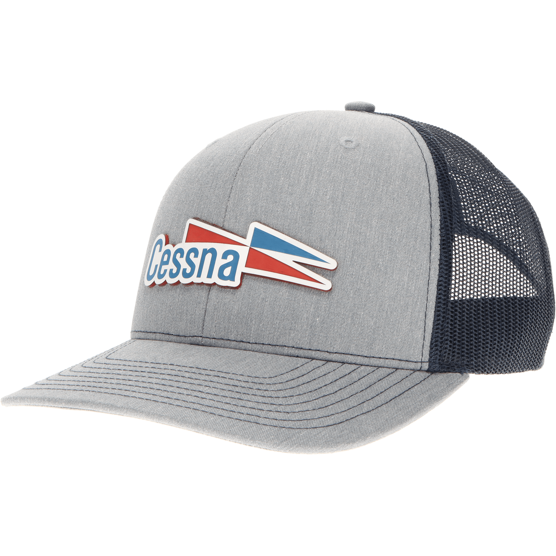 Aeroplane Apparel Company Headwear Heather Grey/Navy Cessna 70's Logo Velocity Trucker Hat - Red/White/Blue