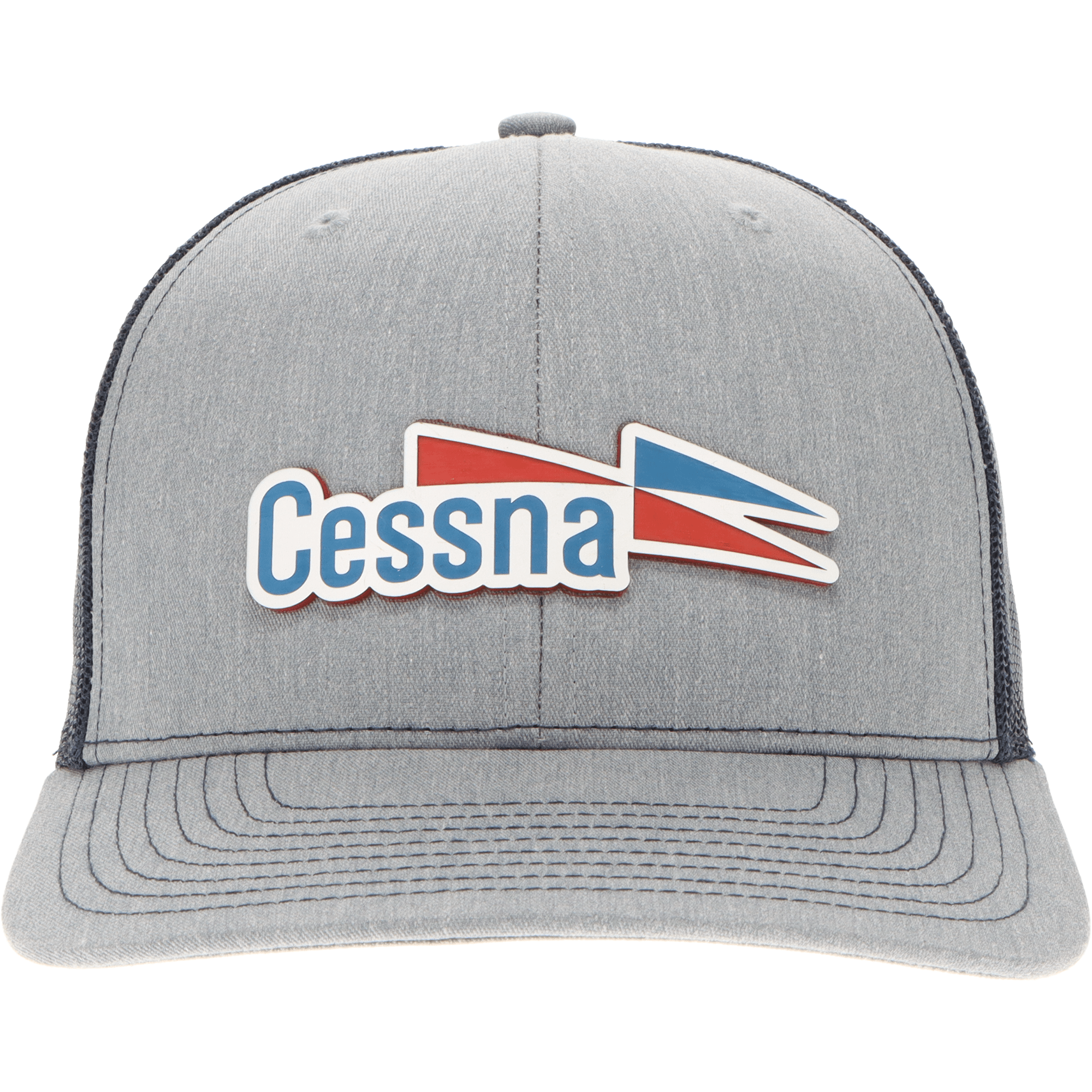 Aeroplane Apparel Company Headwear Heather Grey/Navy Cessna 70's Logo Velocity Trucker Hat - Red/White/Blue