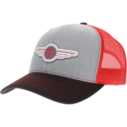 Aeroplane Apparel Company Headwear Heather Grey/Red/Black Beechcraft Wings Velocity Trucker Hat - Red/White/Blue