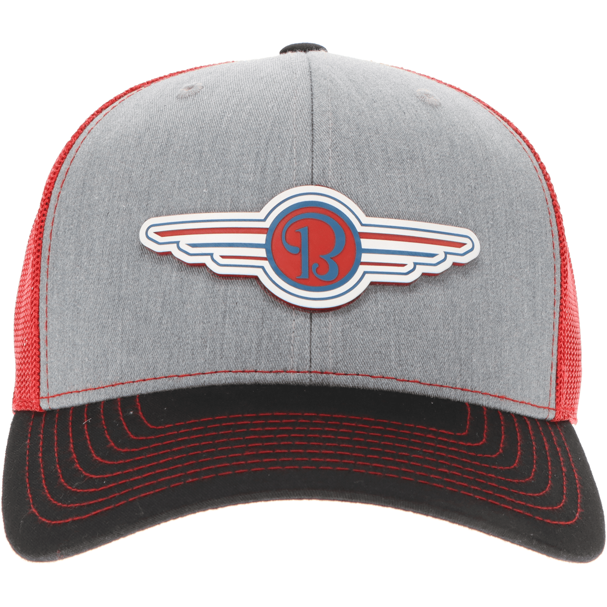 Aeroplane Apparel Company Headwear Heather Grey/Red/Black Beechcraft Wings Velocity Trucker Hat - Red/White/Blue