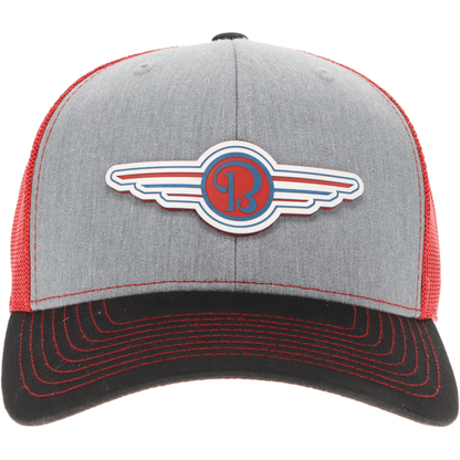 Aeroplane Apparel Company Headwear Heather Grey/Red/Black Beechcraft Wings Velocity Trucker Hat - Red/White/Blue