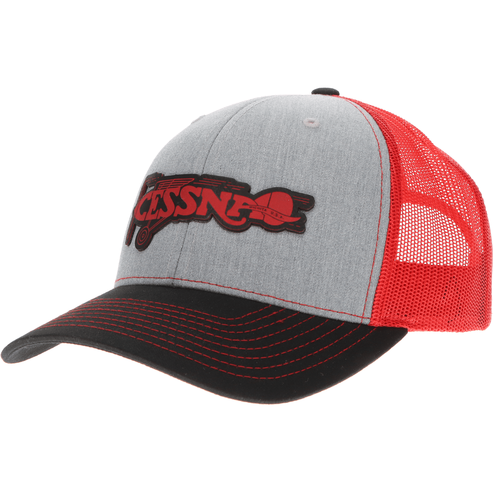 Aeroplane Apparel Company Headwear Heather Grey/Red/Black Cessna 20's & 30's Logo Heritage Trucker Hat - Red