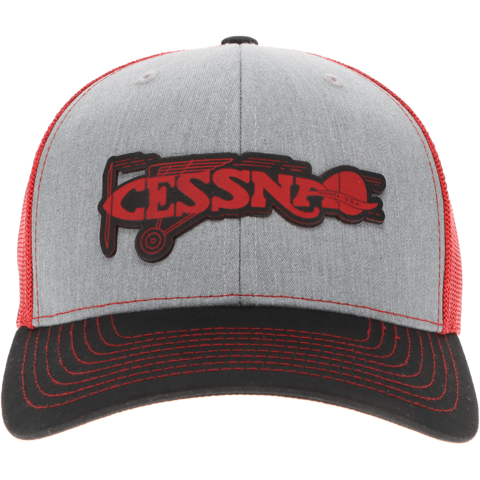 Aeroplane Apparel Company Headwear Heather Grey/Red/Black Cessna 20's & 30's Logo Heritage Trucker Hat - Red