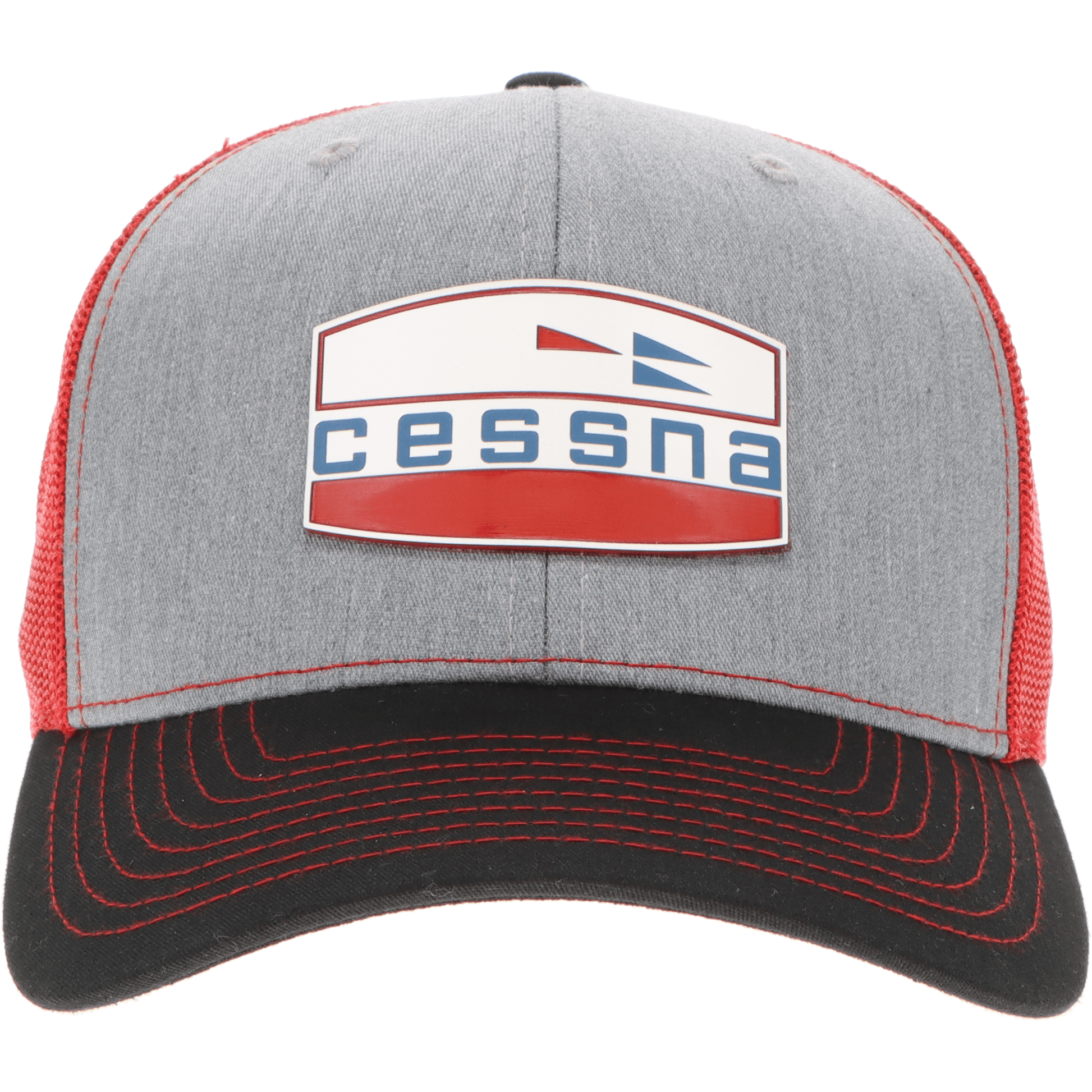 Aeroplane Apparel Company Headwear Heather Grey/Red/Black Cessna 70's Crest Logo Velocity Trucker Hat - Red/White/Blue
