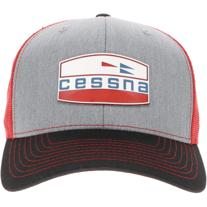 Aeroplane Apparel Company Headwear Heather Grey/Red/Black Cessna 70's Crest Logo Velocity Trucker Hat - Red/White/Blue
