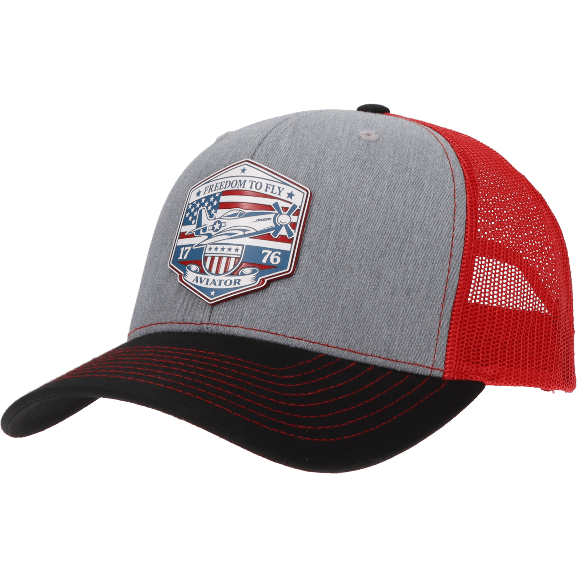 Aeroplane Apparel Company Headwear Heather Grey/Red/Black Freedom To Fly Richardson 112 Velocity Trucker Hat - Red/White/Blue
