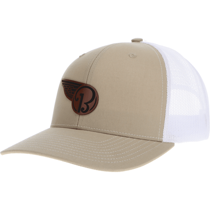 Aeroplane Apparel Company Headwear Khaki/White Beechcraft Half Wing Logo Heritage Trucker Hat - Buckskin