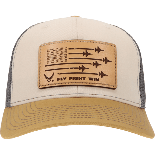 Aeroplane Apparel Company Headwear Mink Beige/Charcoal/Amber Gold U.S. Air Force "Fly Fight Win" Richardson 112 Signature Trucker Hat - Natural
