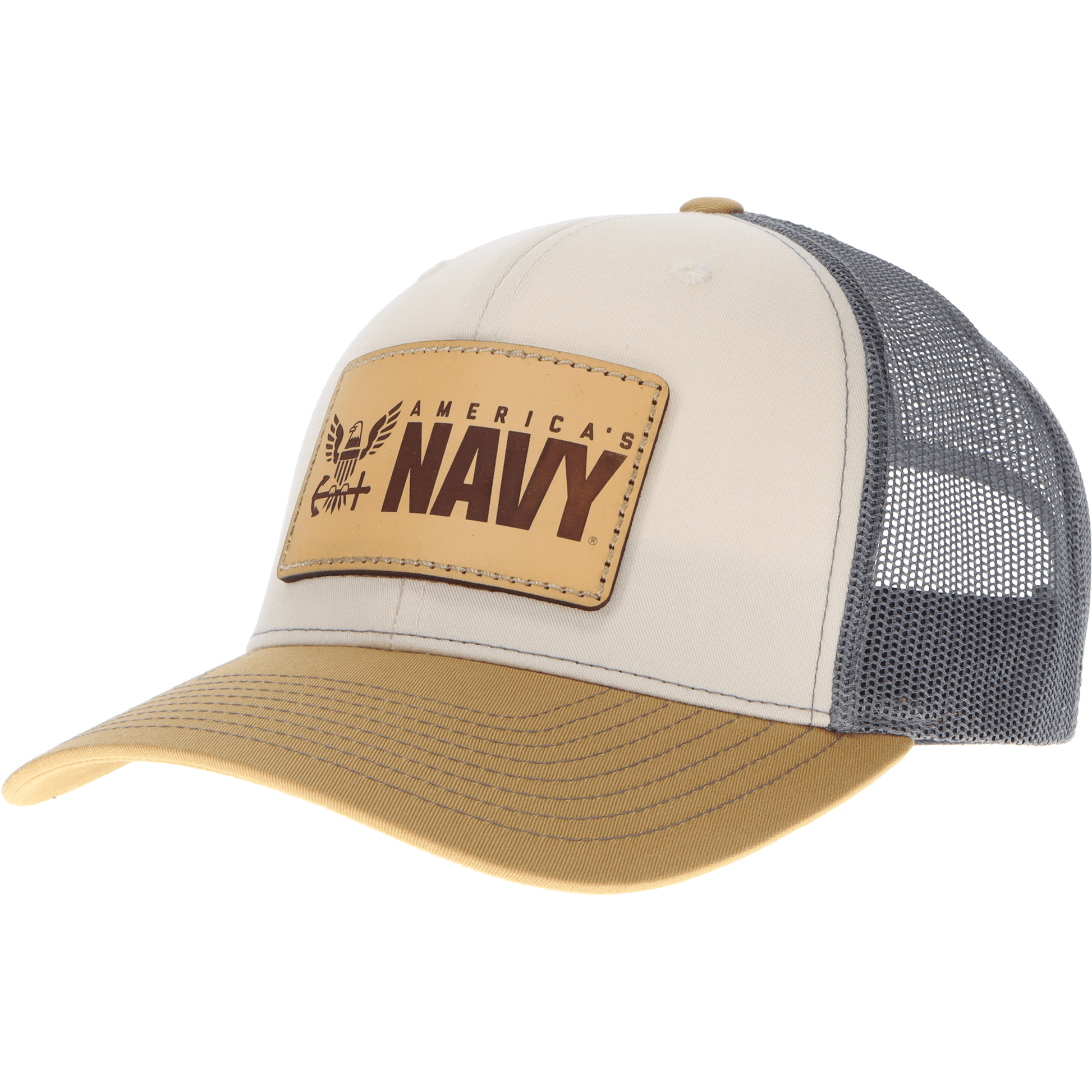 Aeroplane Apparel Company Headwear Mink Beige/Charcoal/Amber Gold U.S. Navy "America's Navy" Signature Trucker Hat - Natural