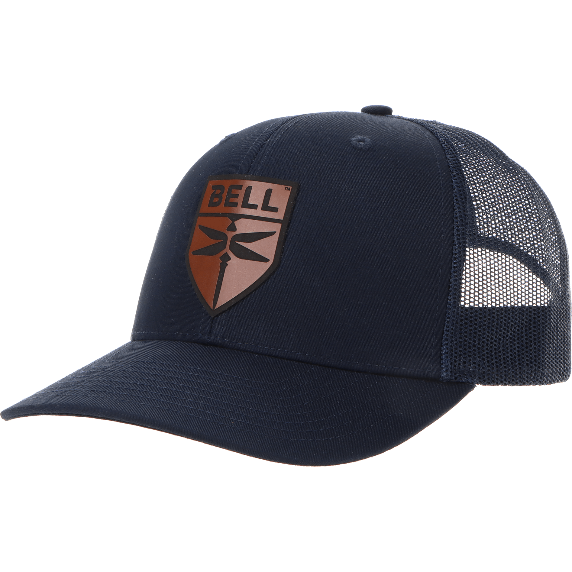 Aeroplane Apparel Company Headwear Navy Bell Modern Logo Heritage Trucker Hat - Buckskin