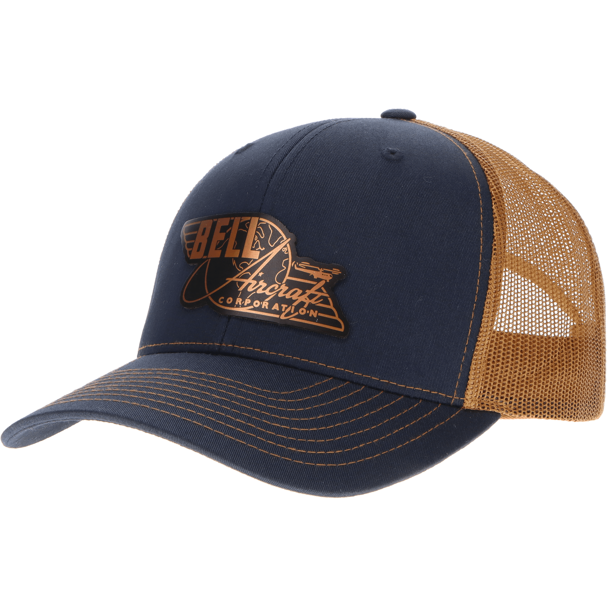 Aeroplane Apparel Company Headwear Navy/Caramel Bell Classic Logo Heritage Trucker Hat - Chrome