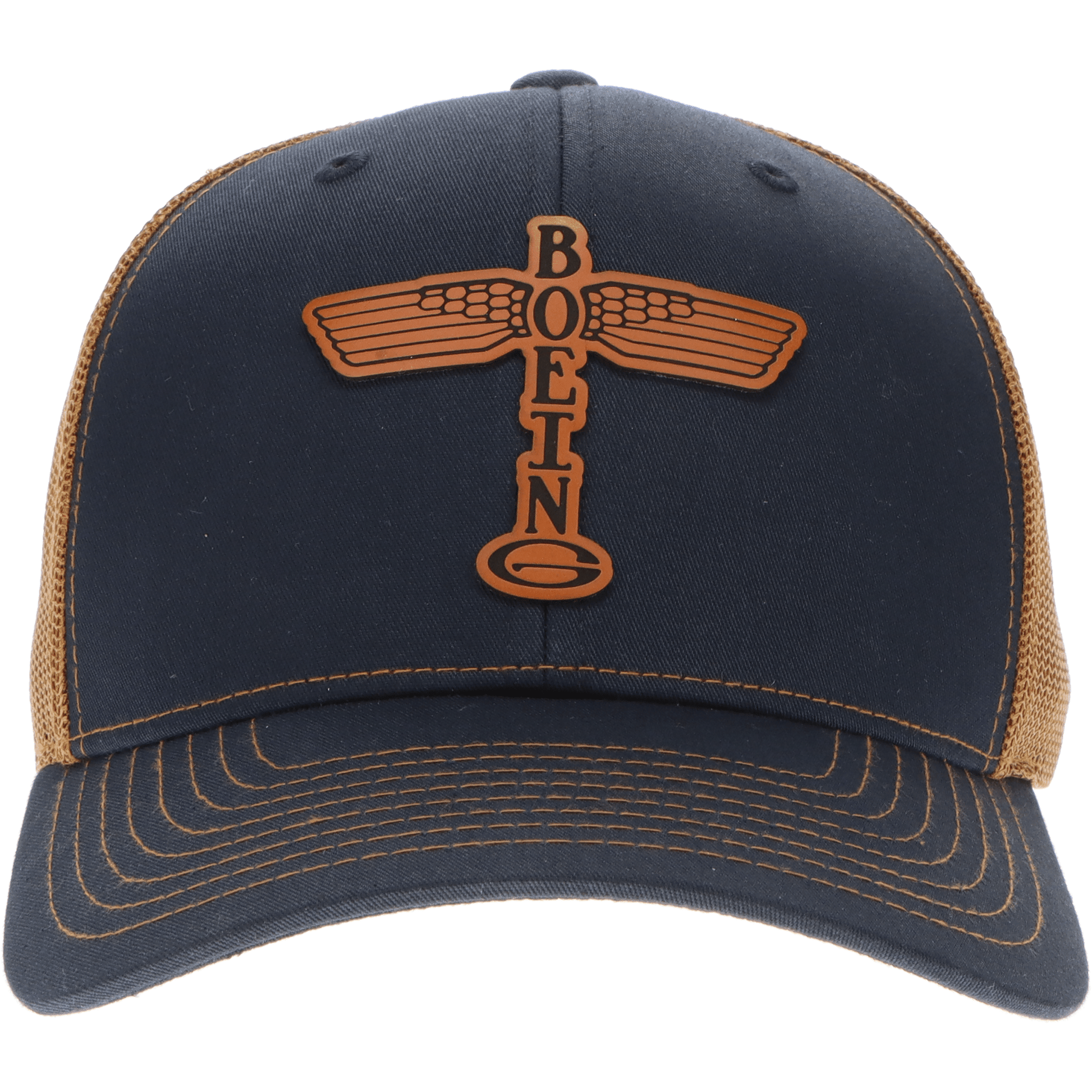 Aeroplane Apparel Company Headwear Navy/Caramel Boeing Airplane Company Logo Heritage Trucker Hat - Buckskin