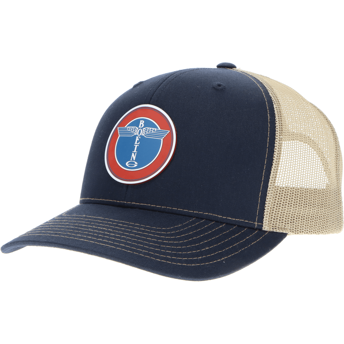 Aeroplane Apparel Company Headwear Navy/Khaki Boeing Round Logo Velocity Trucker Hat - Red/White/Blue