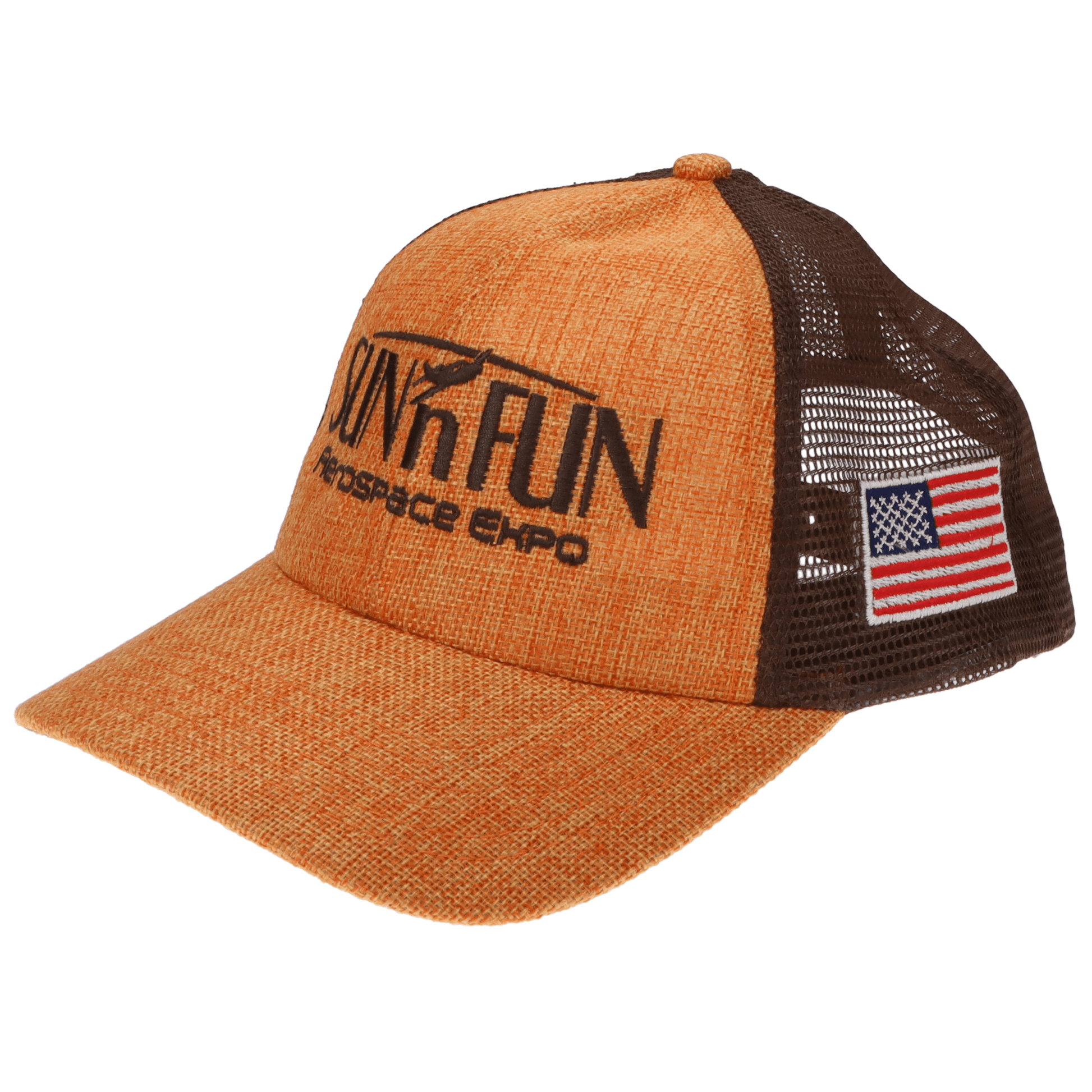 SUN 'n FUN Headwear Orange/Brown SUN 'n FUN Orange/Brown Low Profile Structured Cap w/American Flag Brown Embroidery