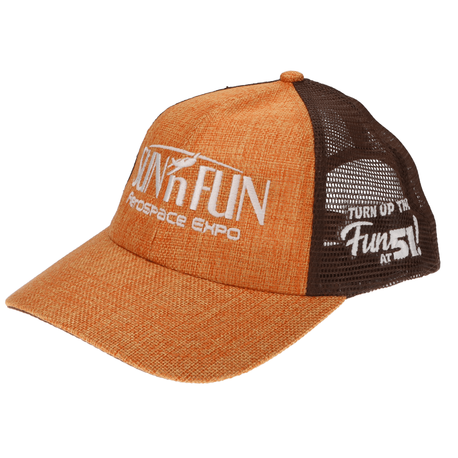 SUN 'n FUN Headwear Orange/Brown SUN 'n FUN Orange/Brown Low Profile Structured Cap w/Turn Up The Fun for 51 Beige Embroidery