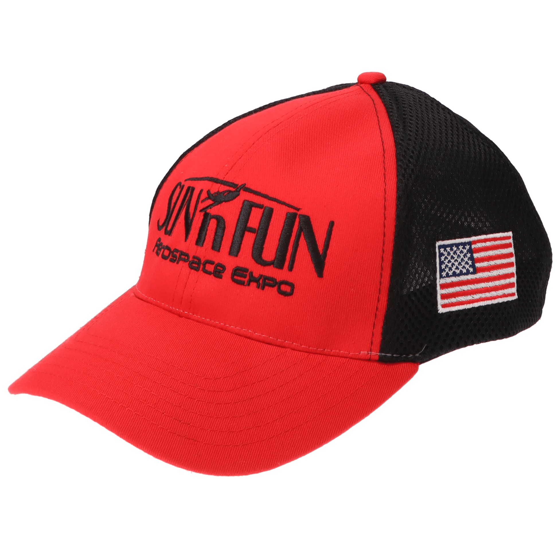 SUN 'n FUN Headwear Red/Black SUN 'n FUN Red/Black Structured Cap OSFM w/American Flag Black Embroidery