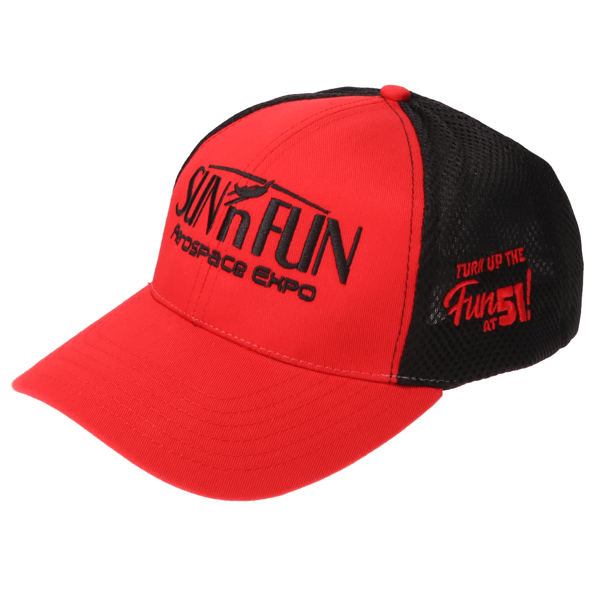 SUN 'n FUN Headwear Red/Black SUN 'n FUN Red/Black Structured Cap OSFM w/Turn Up The Fun for 51 Black Embroidery