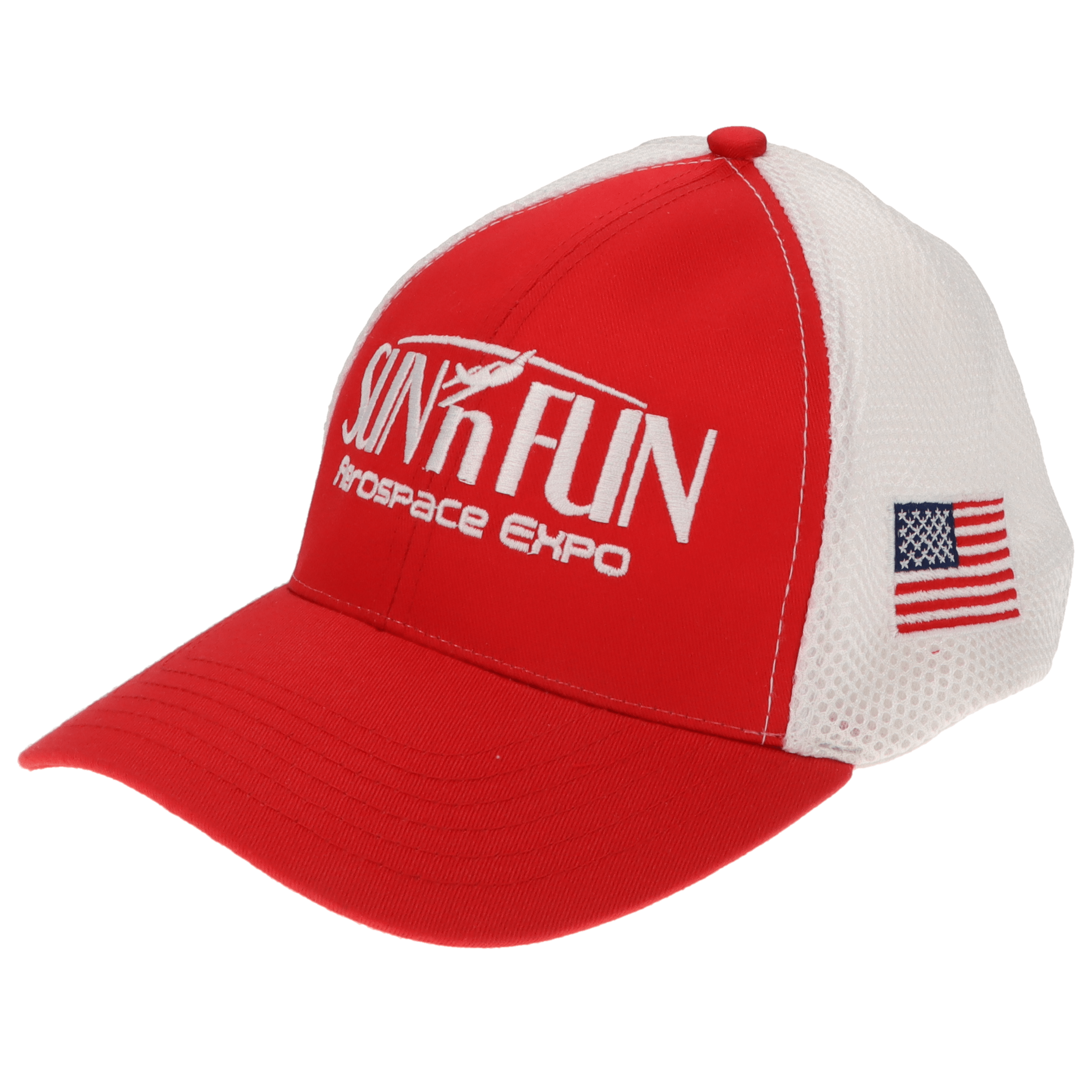 SUN 'n FUN Headwear Red/White SUN 'n FUN Red/White Structured Cap OSFM w/American Flag White Embroidery