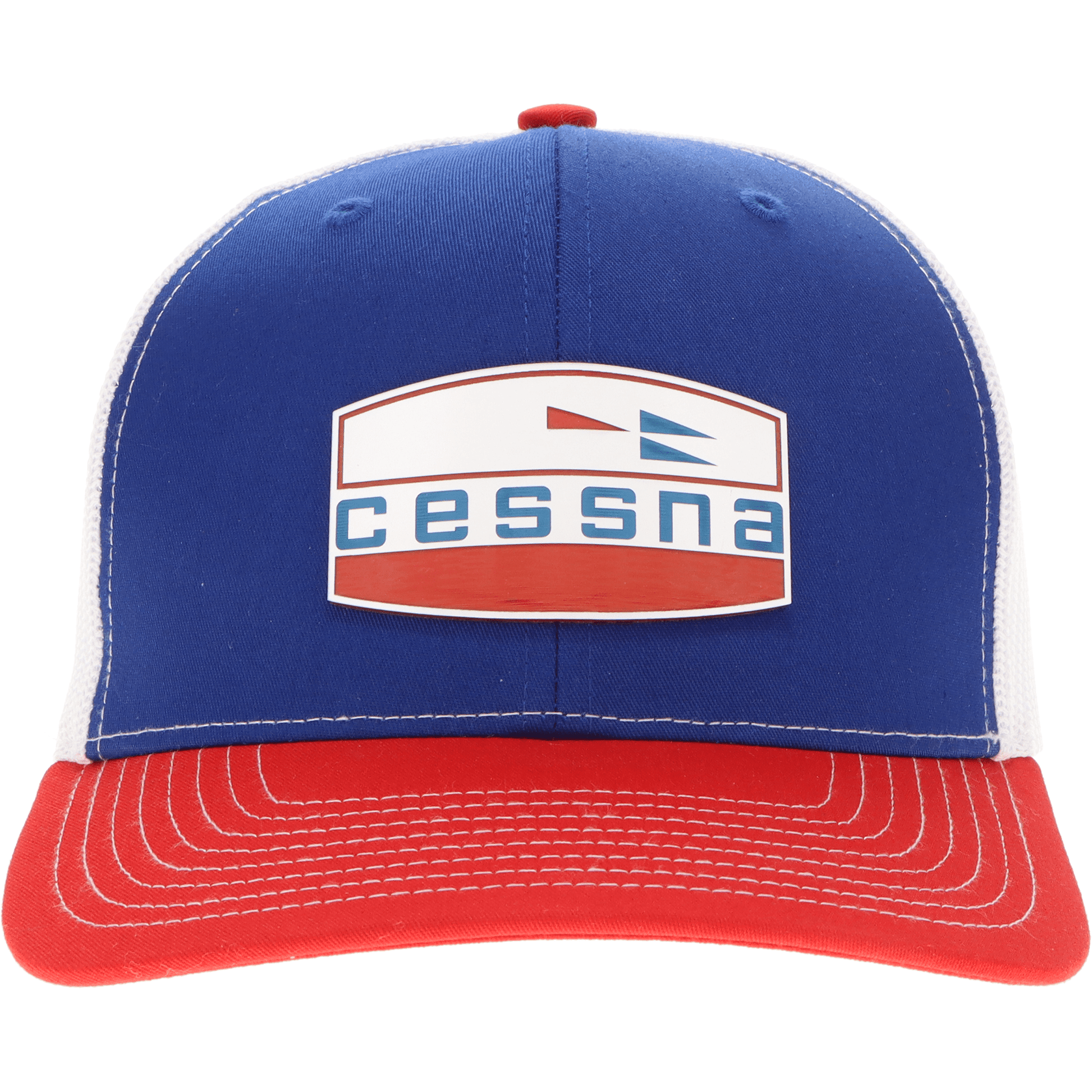 Aeroplane Apparel Company Headwear Royal/White/Red Cessna 70's Crest Logo Velocity Trucker Hat - Red/White/Blue