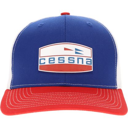 Aeroplane Apparel Company Headwear Royal/White/Red Cessna 70's Crest Logo Velocity Trucker Hat - Red/White/Blue