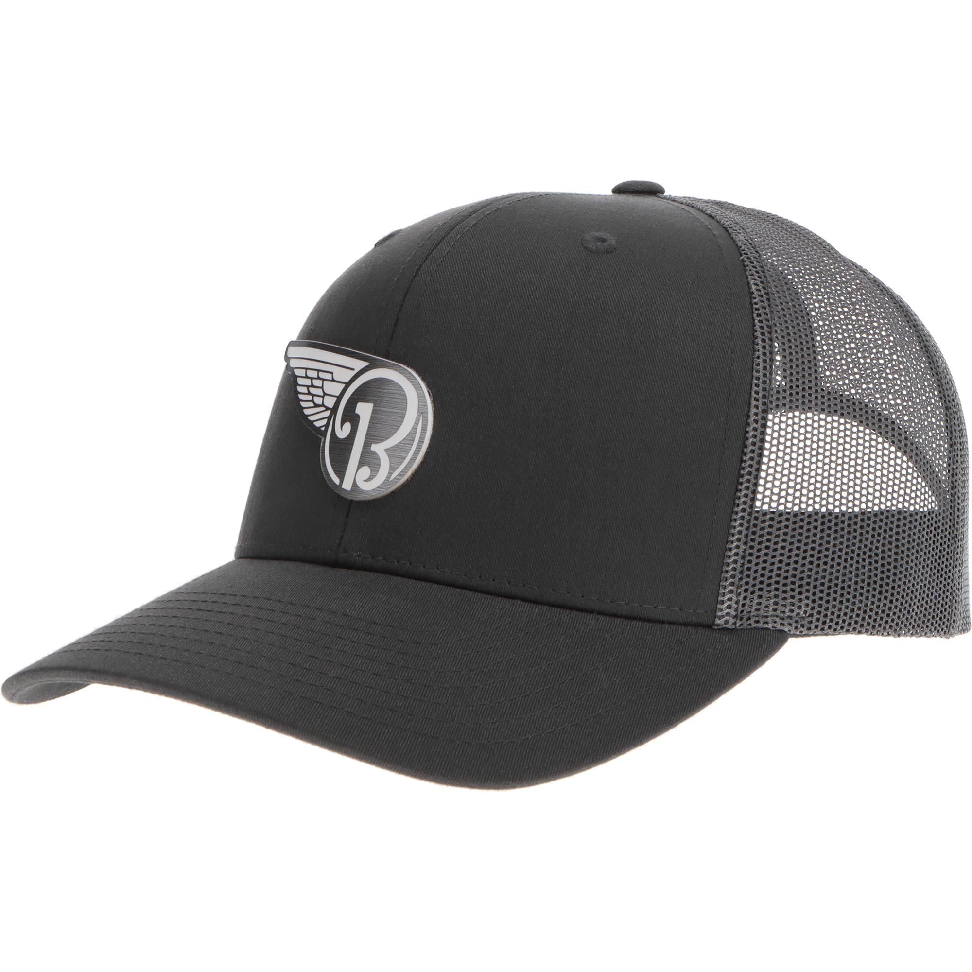 Aeroplane Apparel Company Headwear Solid Charcoal Beechcraft Half Wing Logo Velocity Trucker Hat - Pewter