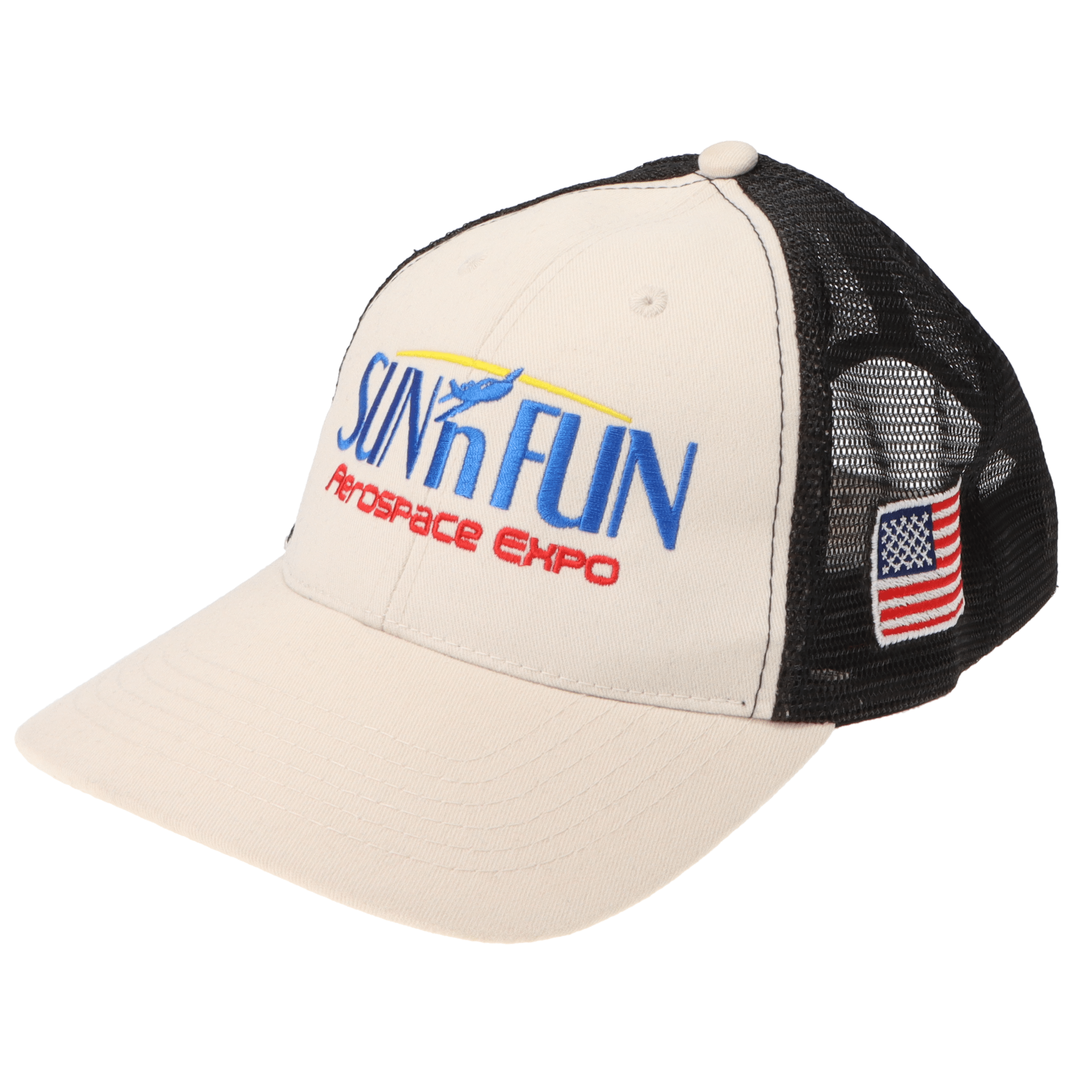 SUN 'n FUN Headwear Stone/Black SUN 'n FUN Stone/Black Low Profile Structured Cap w/American Flag Color Embroidery