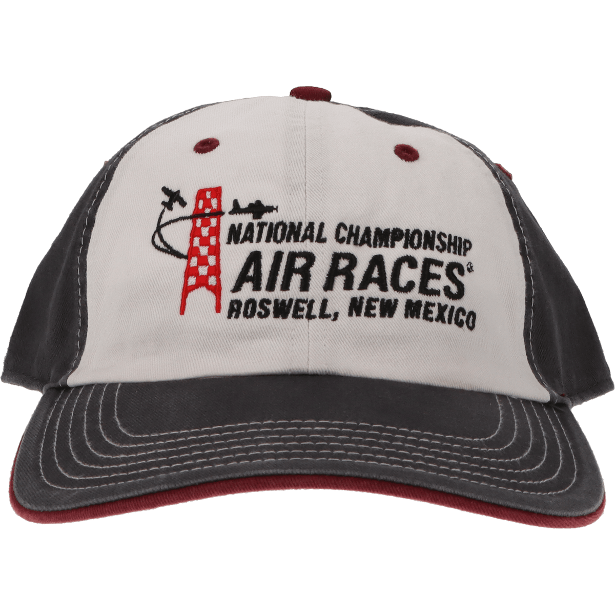 Roswell Air Races Headwear White/Charcoal/Cardinal Roswell Air Races Richardson 322 Washed Chino Cap