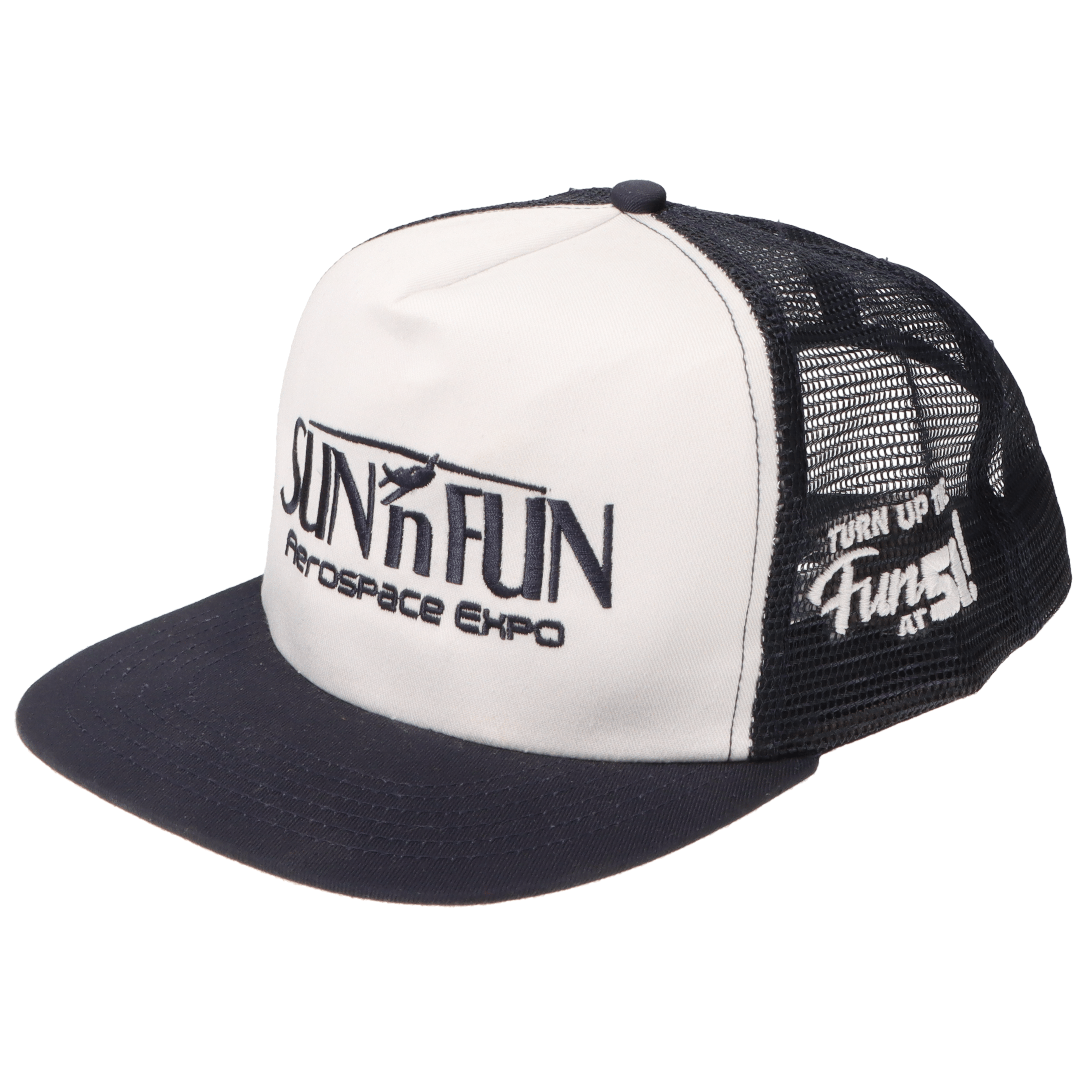 SUN 'n FUN Headwear White/Navy SUN 'n FUN White/Navy Five Panel High Profile Trucker Cap w/Turn Up The Fun for 51 Navy Embroidery