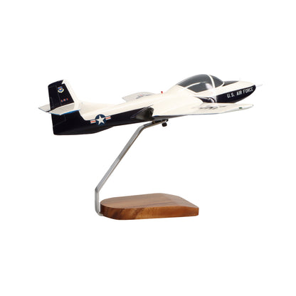 Cessna T-37B Tweetie Bird (azul/blanco), modelo grande de caoba