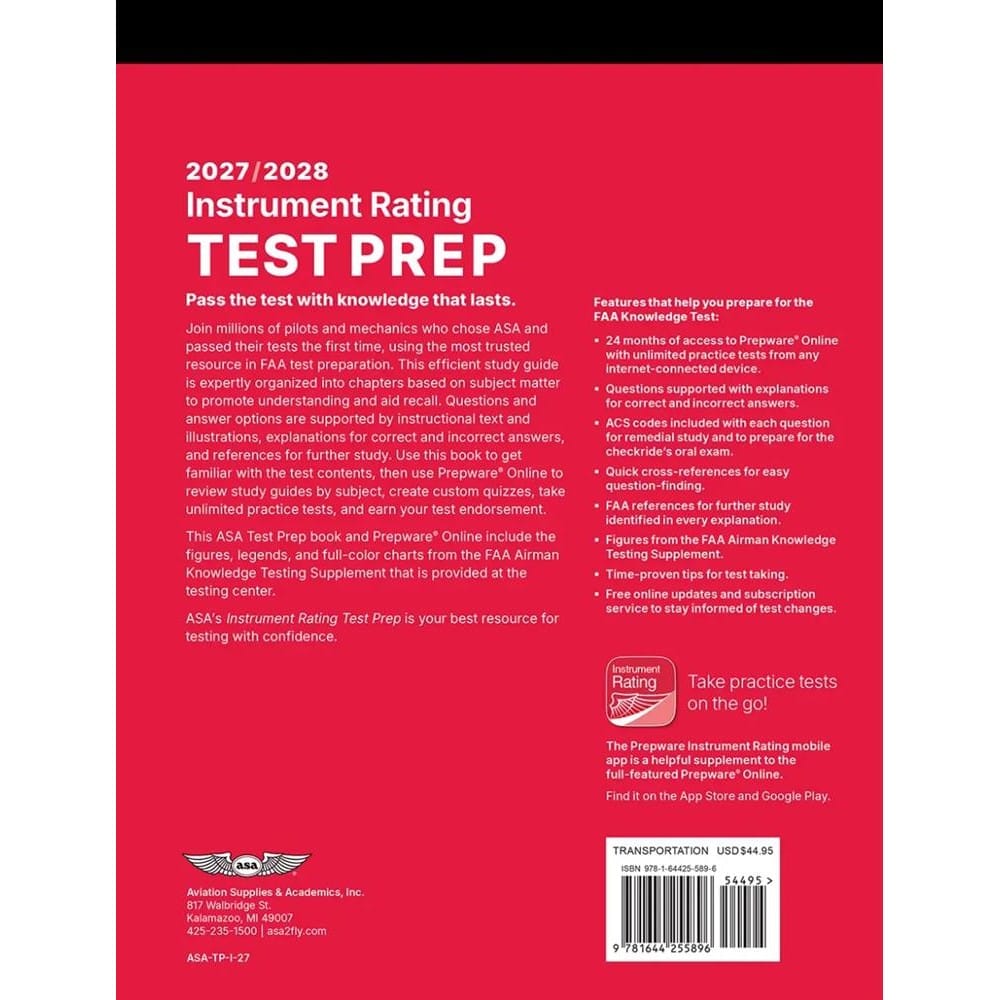 ASA Instrument Rating ASA 2027-2028 Instrument Rating Test Prep: Book + Prepware Online Practice Tests